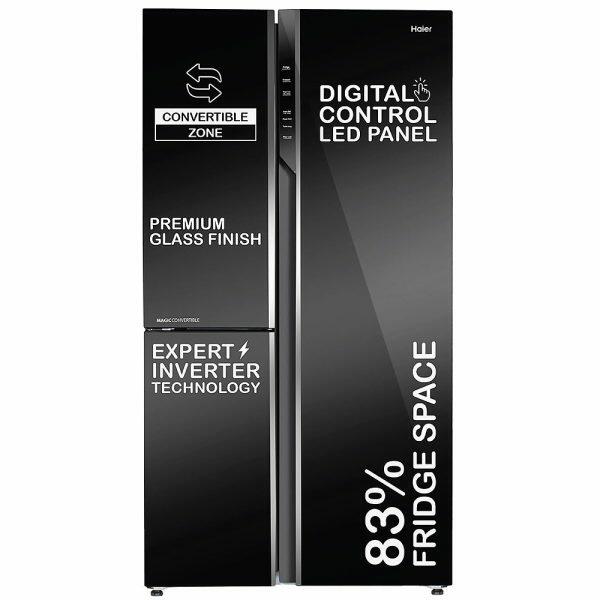 Haier 598 Litre Triple Door Side by Side Refrigerator, Black Glass (HRT-683KG)