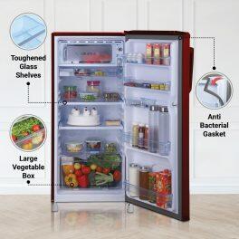 Haier 175 Litre 2 Star Single Door Refrigerator, Burgundy Red (HRD1962BBR)