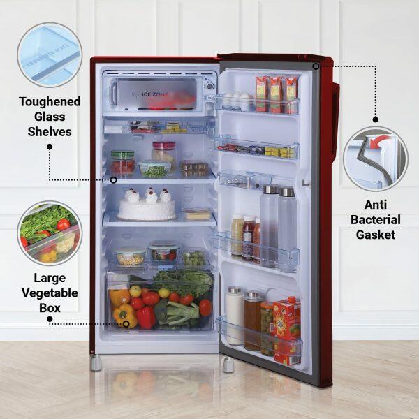 Haier 175 Litre 2 Star Single Door Refrigerator, Burgundy Red (HRD1962BBR)