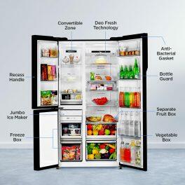 Haier 598 Litre Triple Door Side by Side Refrigerator, Black Glass (HRT-683KG)
