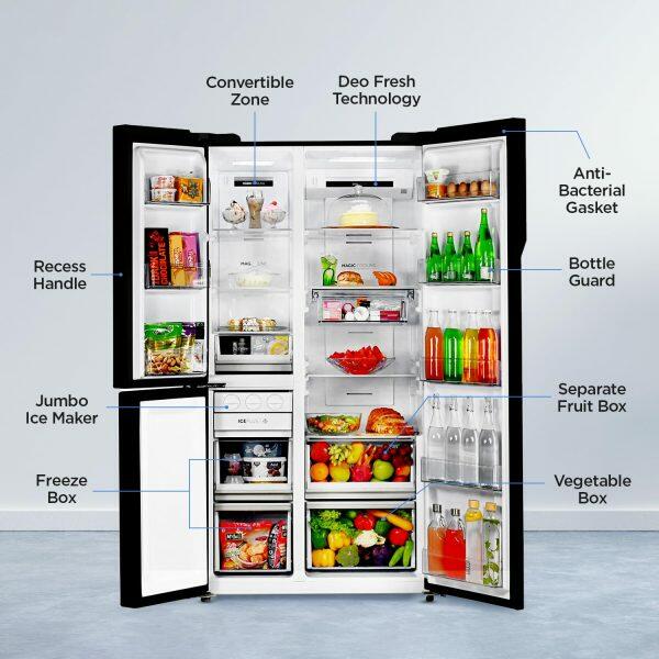 Haier 598 Litre Triple Door Side by Side Refrigerator, Black Glass (HRT-683KG)