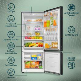 Haier 445 Litre 2 Star Bottom Mount Refrigerator, Black Glass (HRB-4952CKG)