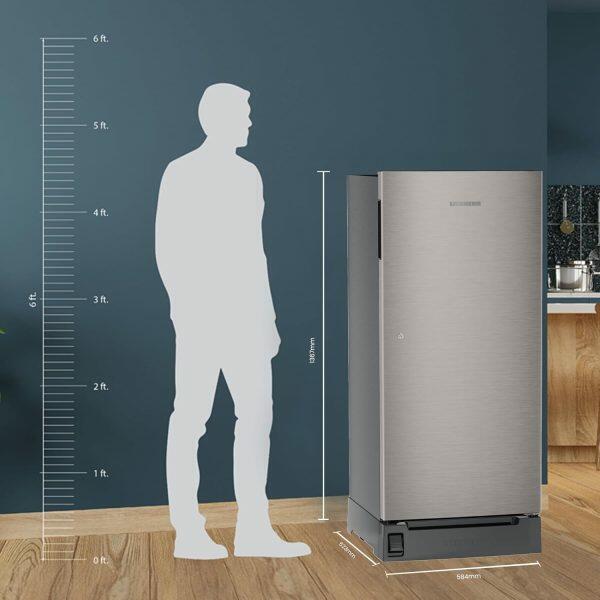 Liebherr DFPSIC 2221, 222L 3 Star Inverter,Direct Cool, Handsfree Open with Foot Pedal base drawer, Single Door Refrigerator,20 Yrs Warranty on Compressor, Silver Steel
