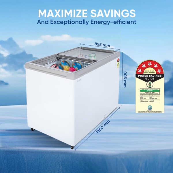 Haier HFC-300GM5 Double Door Glass Top Deep Freezer with 5 Star, White