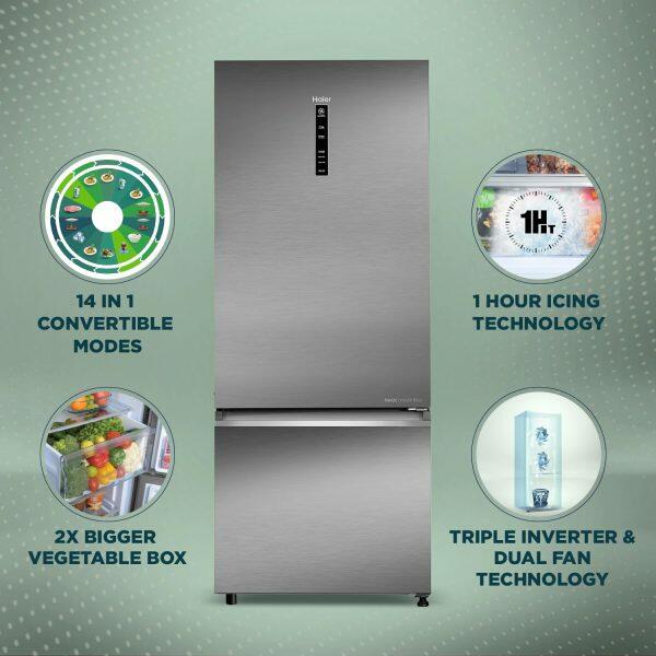 Haier 445 Litre 2 Star Bottom Mount Refrigerator, Inox Steel (HRB-4952BIS)