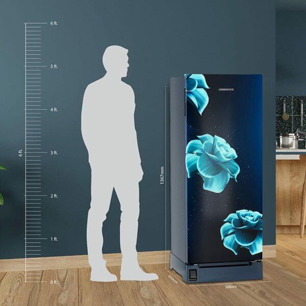 Liebherr DFPiDC 2221, 222 L in 3 star Pure Single-door refrigerator with iCoolTouch UI,Handsfree, Foot Pedal, Base Drawer, 20 Years Warranty on Compressor, Blue Divine