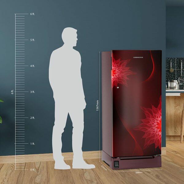 Liebherr DFPRMC 2221, 222L 3 Star Inverter, Direct Cool Single Door Refrigerator, Handsfree, Foot Pedal, Base Drawer,Bar Handle, 20 Years Warranty on Compressor, Red Majestic