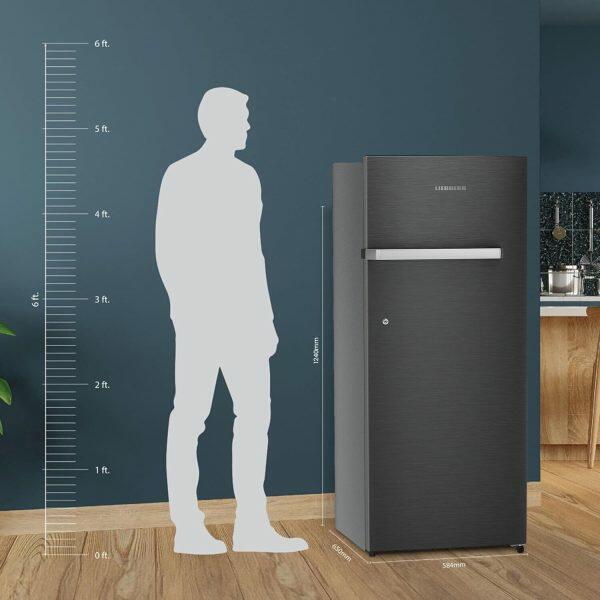 Liebherr DNBBSC 2211, 222L 3 Star Inverter, Direct Cool, Bar Handle, Single Door Refrigerator, 20 Years Warranty on Compressor with Humidity Controller, Black Steel