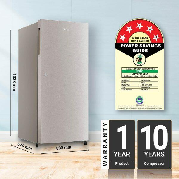 Haier 190 Litre 5 Star Single Door Refrigerator, Inox Steel (HRD-2105BIS)