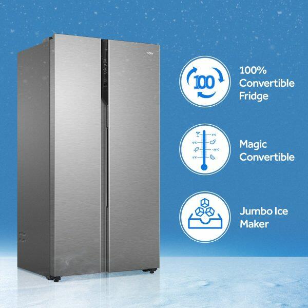 Haier 602 Litre Side by Side Refrigerator, Shiny Steel (HRS-682SS)