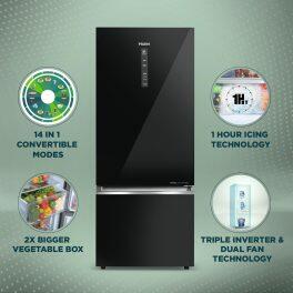 Haier 445 Litre 2 Star Bottom Mount Refrigerator, Black Glass (HRB-4952CKG)