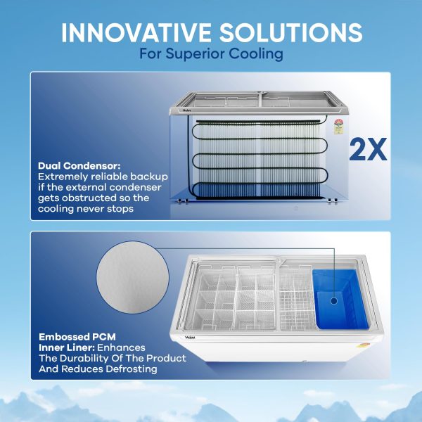 Haier HFC-300GM5 Double Door Glass Top Deep Freezer with 5 Star, White