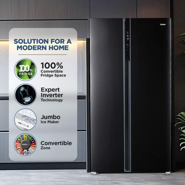 Haier 602 Litre Side By Side Refrigerator, Black Steel (HRS-682KS)