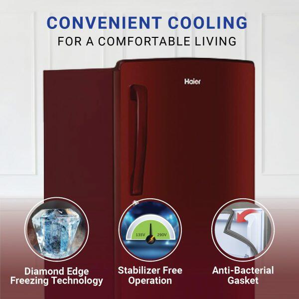 Haier 175 Litre 2 Star Single Door Refrigerator, Burgundy Red (HRD1962BBR)