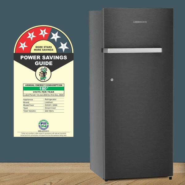 Liebherr DNBBSC 2211, 222L 3 Star Inverter, Direct Cool, Bar Handle, Single Door Refrigerator, 20 Years Warranty on Compressor with Humidity Controller, Black Steel
