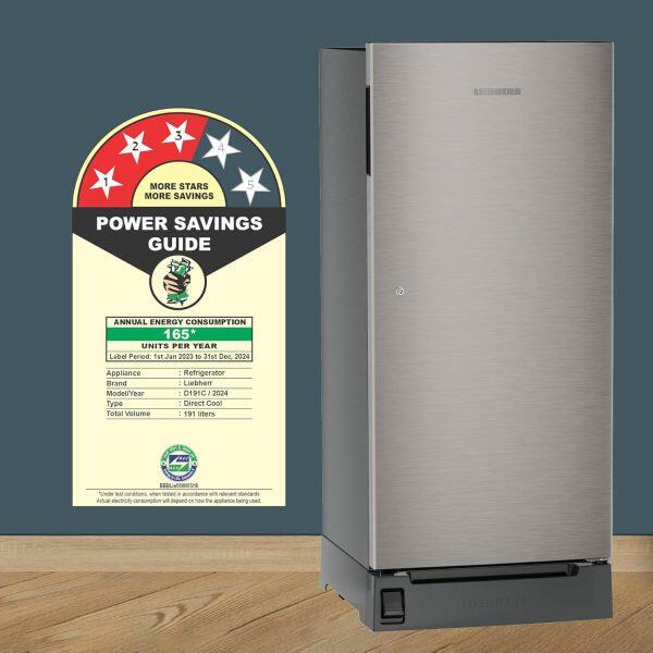 Liebherr DFPSIC 2221, 222L 3 Star Inverter,Direct Cool, Handsfree Open with Foot Pedal base drawer, Single Door Refrigerator,20 Yrs Warranty on Compressor, Silver Steel