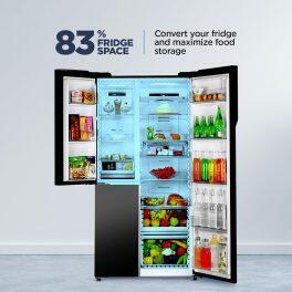Haier 598 Litre Triple Door Side by Side Refrigerator, Black Glass (HRT-683KG)