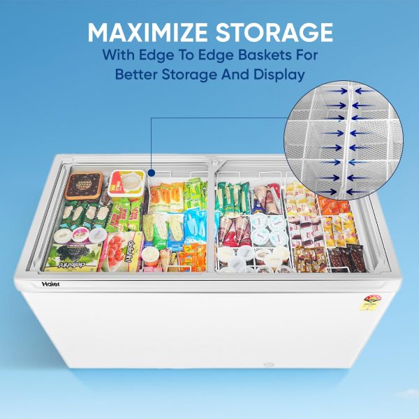 Haier HFC-300GM5 Double Door Glass Top Deep Freezer with 5 Star, White