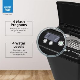 Voltas Beko WTL6504UEA, 6.5 KG Fully Automatic Top Load Machine with Double Waterfall and Toughened Glass, Dark Grey