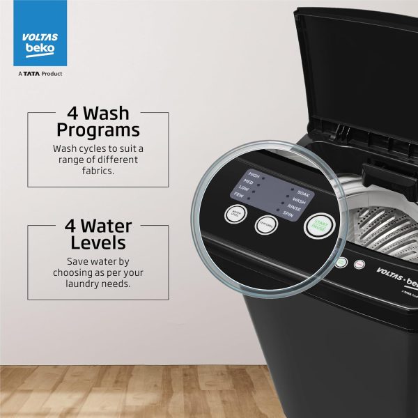 Voltas Beko WTL6504UEA, 6.5 KG Fully Automatic Top Load Machine with Double Waterfall and Toughened Glass, Dark Grey