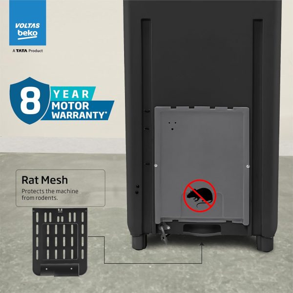 Voltas Beko WTL6504UEA, 6.5 KG Fully Automatic Top Load Machine with Double Waterfall and Toughened Glass, Dark Grey