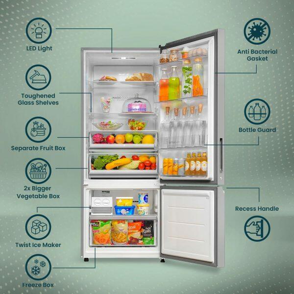 Haier 445 Litre 2 Star Bottom Mount Refrigerator, Inox Steel (HRB-4952BIS)