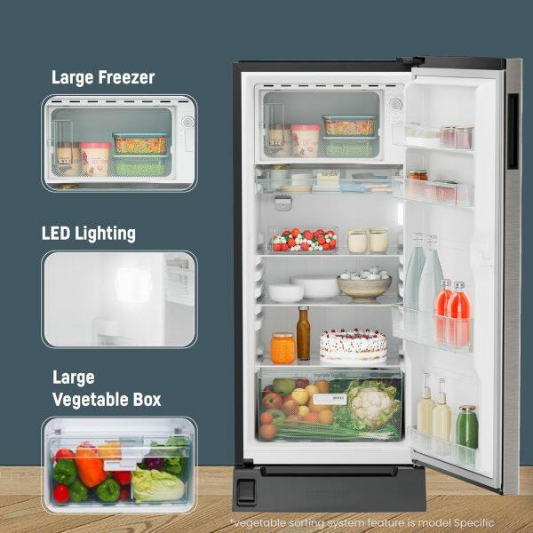 Liebherr DFPSIC 2221, 222L 3 Star Inverter,Direct Cool, Handsfree Open with Foot Pedal base drawer, Single Door Refrigerator,20 Yrs Warranty on Compressor, Silver Steel