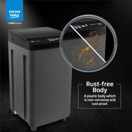 Voltas Beko WTL6504UEA, 6.5 KG Fully Automatic Top Load Machine with Double Waterfall and Toughened Glass, Dark Grey
