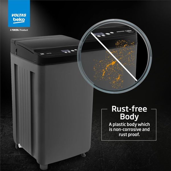 Voltas Beko WTL6504UEA, 6.5 KG Fully Automatic Top Load Machine with Double Waterfall and Toughened Glass, Dark Grey