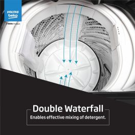 Voltas Beko WTL6504UEA, 6.5 KG Fully Automatic Top Load Machine with Double Waterfall and Toughened Glass, Dark Grey