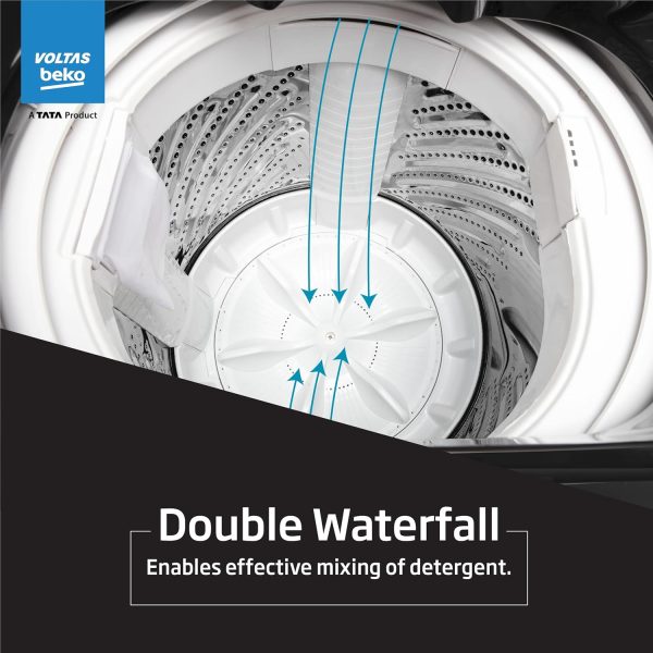 Voltas Beko WTL6504UEA, 6.5 KG Fully Automatic Top Load Machine with Double Waterfall and Toughened Glass, Dark Grey
