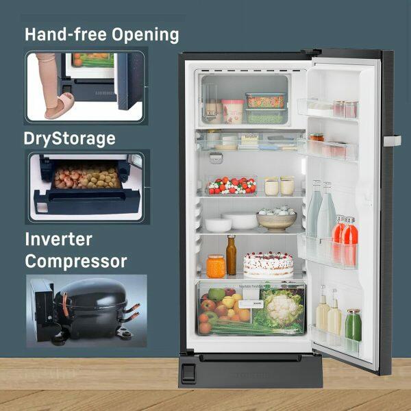 Liebherr DFBBSD 1925, 191L 4 Star Pure Single-door refrigerator with iCoolTouch UI, Foot Pedal, Base Drawer, 20 Years Warranty on Compressor, Black Steel