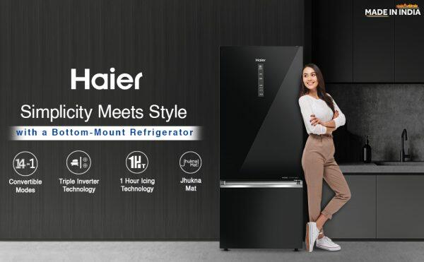 Haier 445 Litre 2 Star Bottom Mount Refrigerator, Black Glass (HRB-4952CKG)