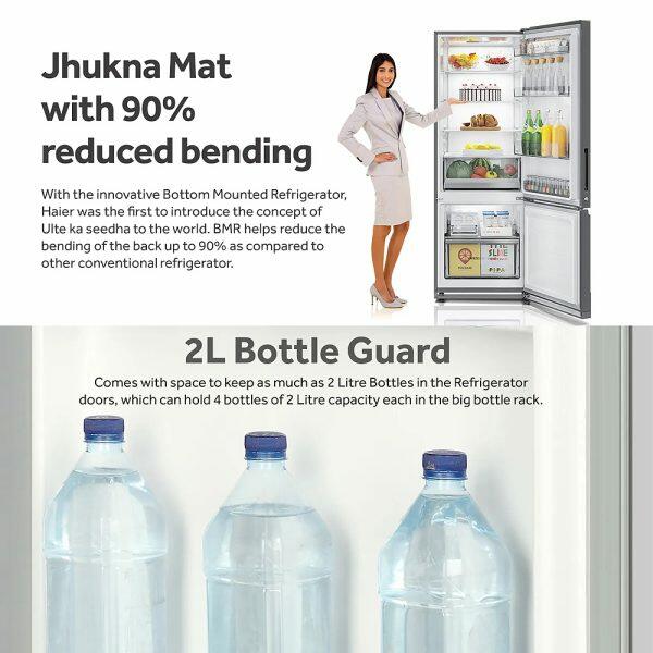 Haier 325 Litre 3 Star Bottom Mount Refrigerator, Brushline Silver (HRB-3753BBS)