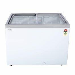 Haier HFC-300GM5 Double Door Glass Top Deep Freezer with 5 Star, White