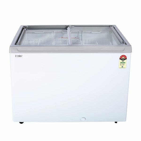 Haier HFC-300GM5 Double Door Glass Top Deep Freezer with 5 Star, White