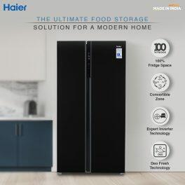 Haier 602 Litre Side By Side Refrigerator, Black Steel (HRS-682KS)