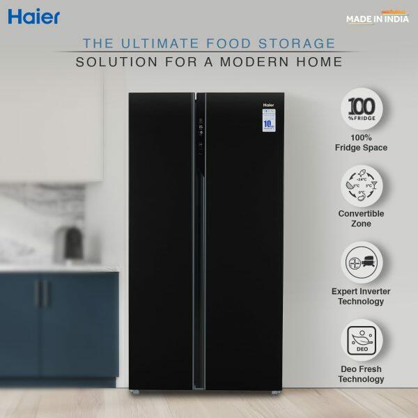 Haier 602 Litre Side By Side Refrigerator, Black Steel (HRS-682KS)