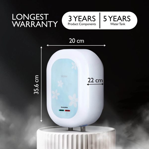 Haier EI3V-C1, 3 L 5 Star Instant Water Heater, 3 KW Water Geyser for Home No Weld Glass lined Tank, ABS Body, Indicating Light Advanced Multi-Layered Safety, High Rise Compatible, White-Blue