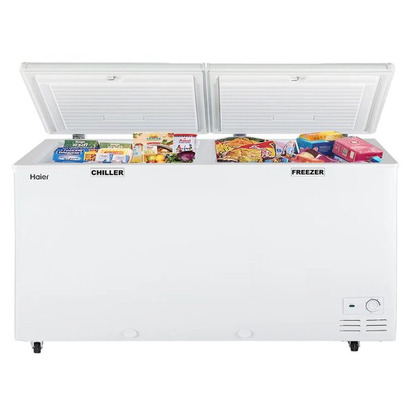 Haier HFC-385CM5, 385 Litre Combo Chest Freezer with Dual Condensor and Two Seperate Compartment with Upto 40% Energy Saving, White