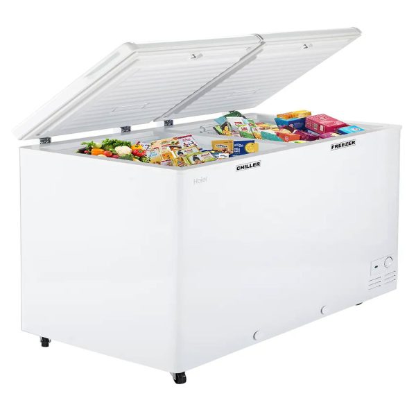 Haier HFC-385CM5, 385 Litre Combo Chest Freezer with Dual Condensor and Two Seperate Compartment with Upto 40% Energy Saving, White