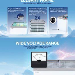 Haier HFC-300GM5 Double Door Glass Top Deep Freezer with 5 Star, White