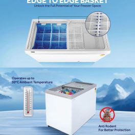 Haier HFC-300GM5 Double Door Glass Top Deep Freezer with 5 Star, White
