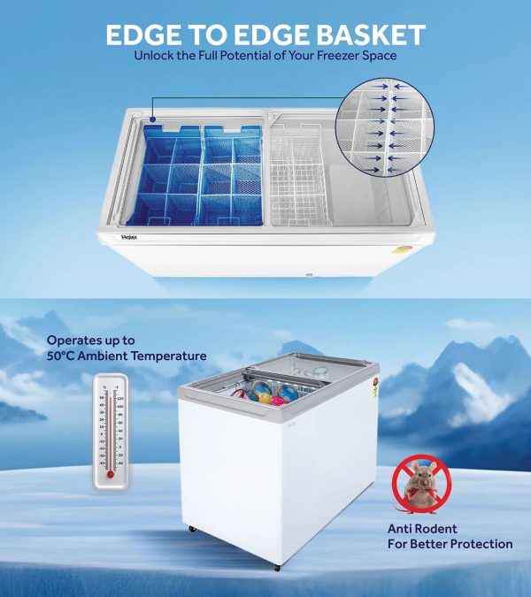 Haier HFC-300GM5 Double Door Glass Top Deep Freezer with 5 Star, White