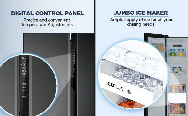 Haier 602 Litre Side By Side Refrigerator, Black Steel (HRS-682KS)