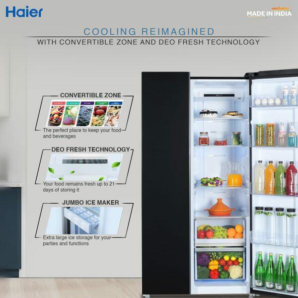 Haier 602 Litre Side By Side Refrigerator, Black Steel (HRS-682KS)