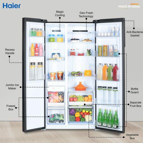 Haier 602 Litre Side By Side Refrigerator, Black Steel (HRS-682KS)