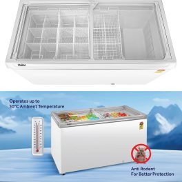 Haier HFC-300GM5 Double Door Glass Top Deep Freezer with 5 Star, White