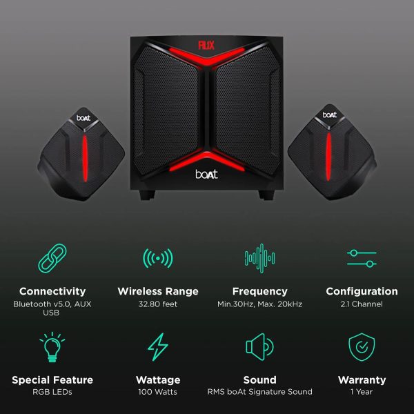 Boat Blitz 2000, 100W 2.1 Channel Multimedia Speaker, Black