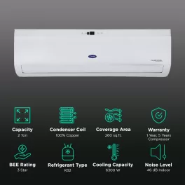 Carrier 24K 3S Durawhite 2 Ton 3 Star Non-Inverter Split AC with Refrigerant Leakage Detector, White